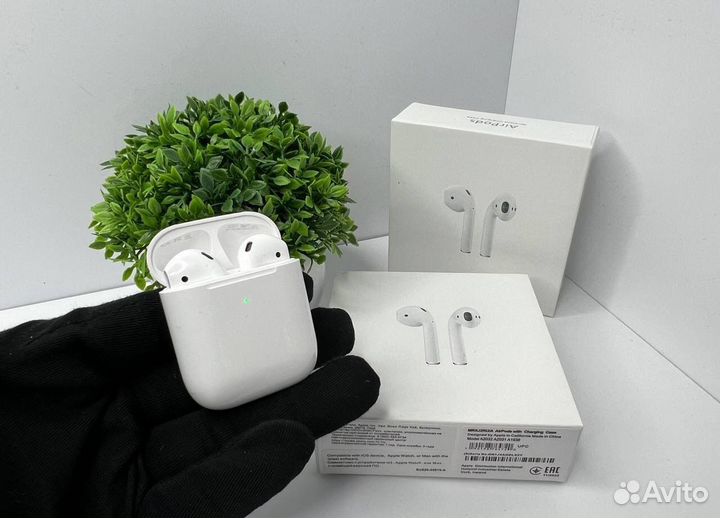Airpods 2 (с гарантией, новые + чехол)