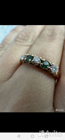 Золотое кольцо СССР бриллианты с изумрудами
