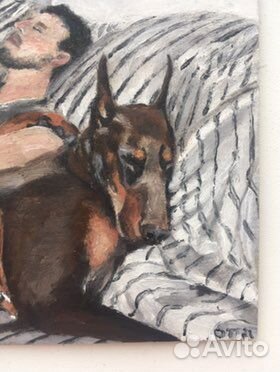 Картина «мужчина с доберманами»