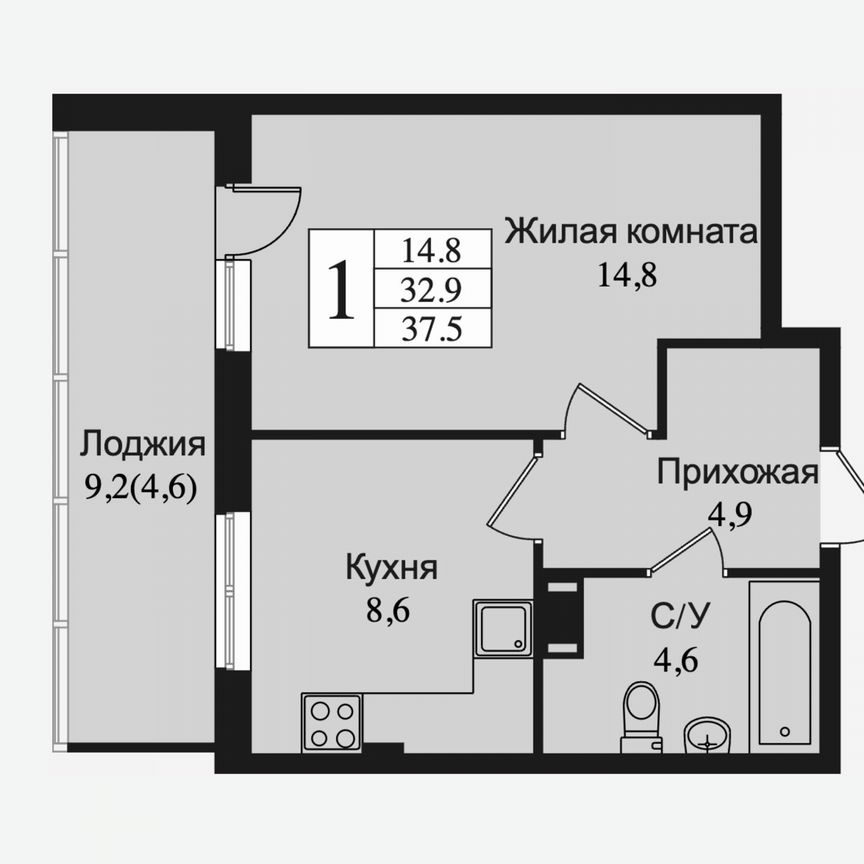 1-к. квартира, 42 м², 8/15 эт.