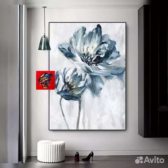 Картина для интерьера цветы голубые