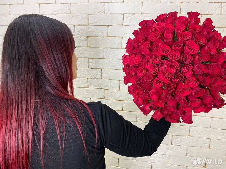 101 красная роза Кения Premium (40 см)
