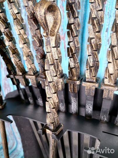 Каминный набор Щит-подставка Волк на 6 шампуров Мо