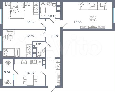 3-к. квартира, 73,3 м², 4/17 эт.