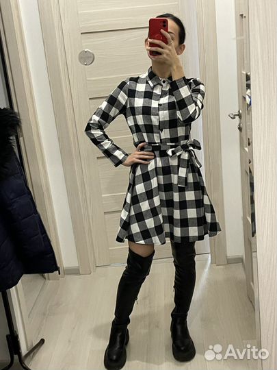 Платье хлопок чёрно-белое в клетку
