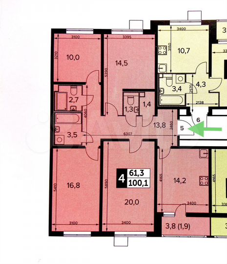 4-к. квартира, 100 м², 5/25 эт.