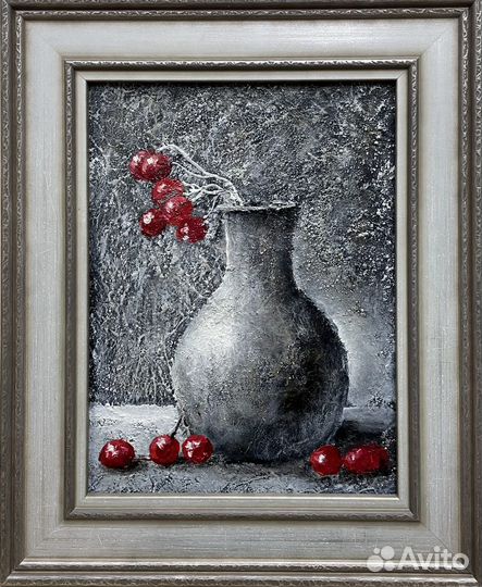 Картина маслом «Натюрморт с рябиной» 25х20