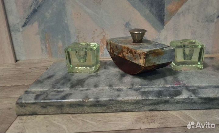 Старинный мраморный чернильный набор+ пресс-папье