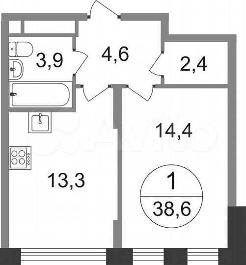 1-к. квартира, 38,6 м², 5/17 эт.