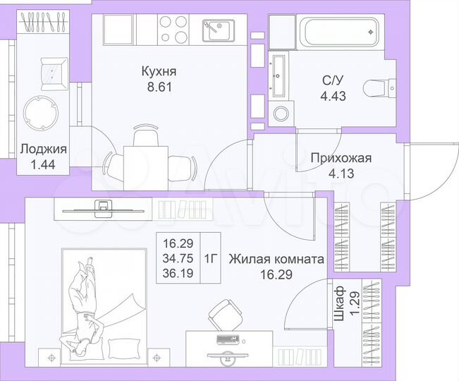 1-к. квартира, 36,2 м², 13/25 эт.