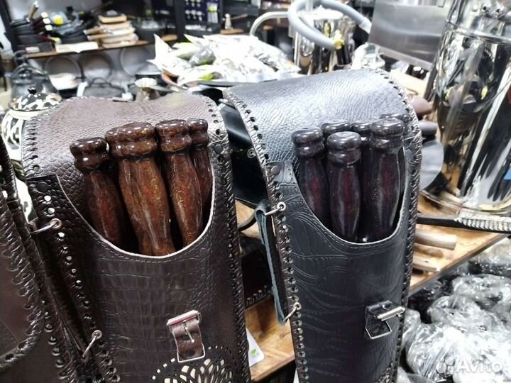 Шампуры в кожаных чехлах и получехлах