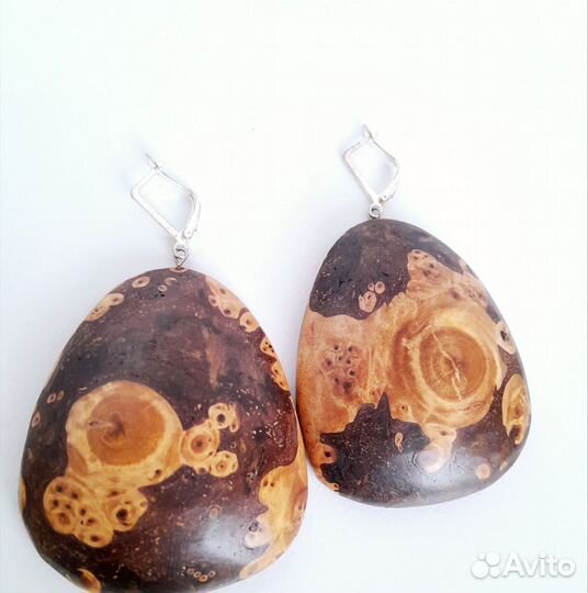 Серьги. Берёзовая капа. Ручная работа