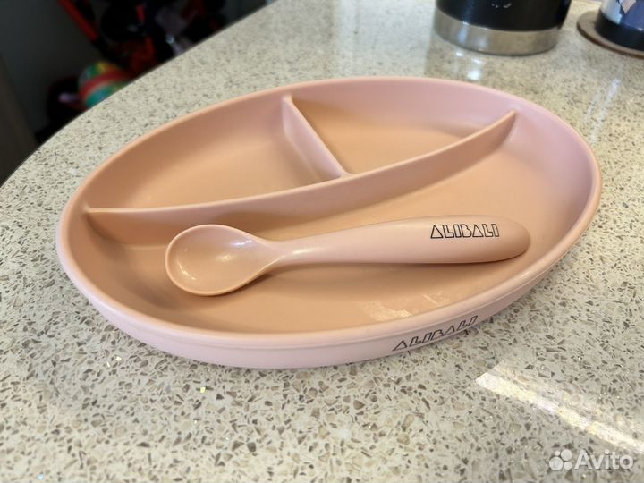 Тарелка на присоске и ложка силиконовые alibali