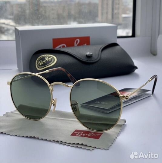 Очки ray ban round metal зеленые