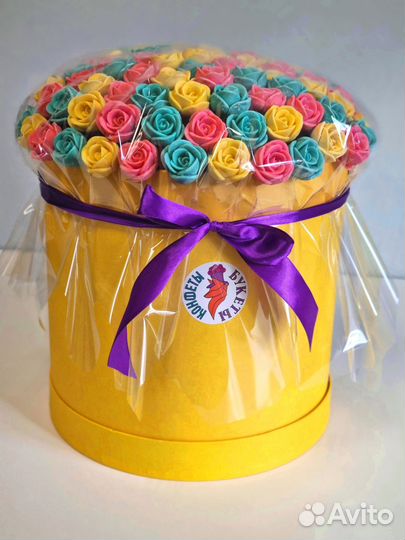 Шоколадные Розы - 101 шт в Шляпной Коробке