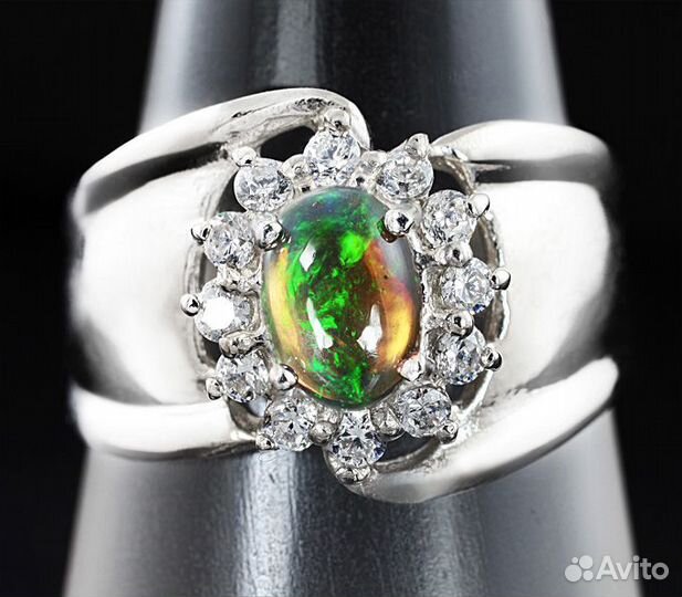 Серебряное кольцо с эфиопским черным опалом
