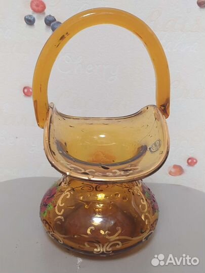 Ваза богемское стекло Чехословакия конфетница