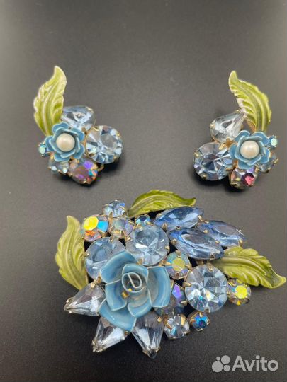 Н-р Coro незабудки брошь клипсы тремблер винтаж