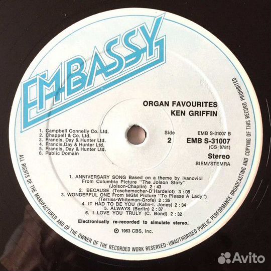 Виниловые пластинки Ken Griffin Organ Favourites