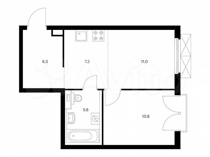 2-к. квартира, 40,9 м², 7/13 эт.