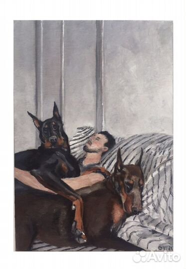 Картина «мужчина с доберманами»