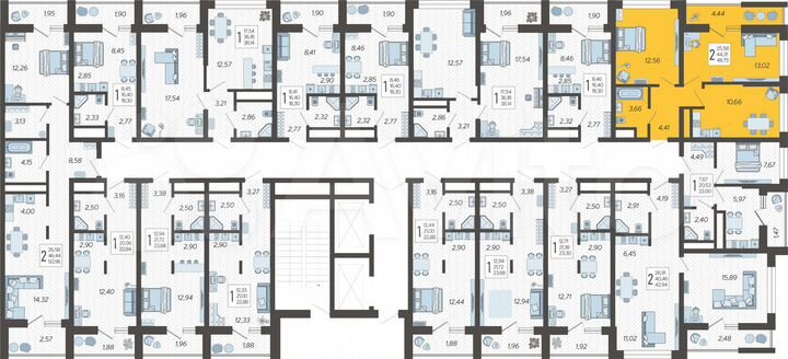 2-к. квартира, 48,8 м², 10/19 эт.