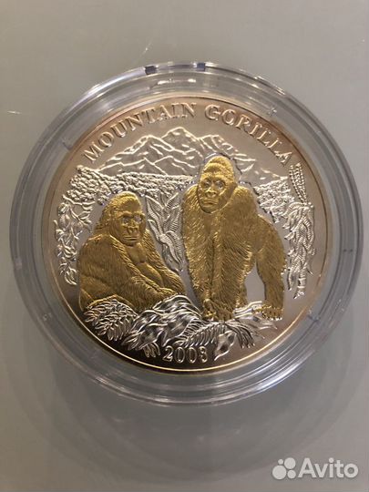 Руанда 1000 франков 2008 Горные гориллы 3 унции