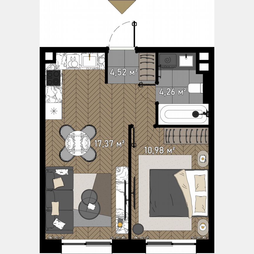 1-к. апартаменты, 37,9 м², 17/23 эт.