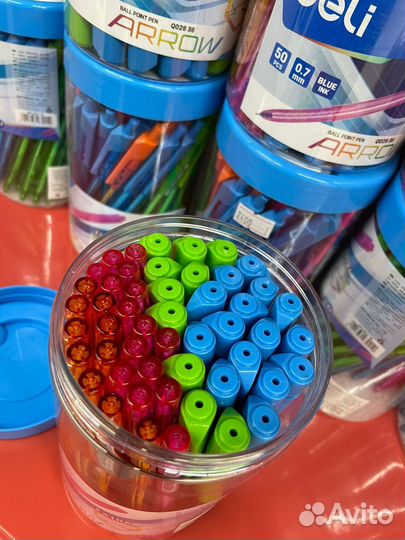 Ручка шариковая синяя Deli Arrow упаковка - 50шт