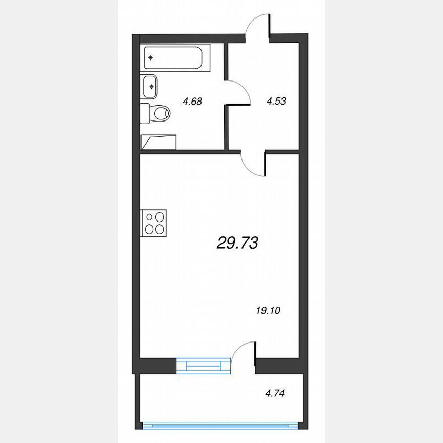 Квартира-студия, 33,1 м², 6/22 эт.