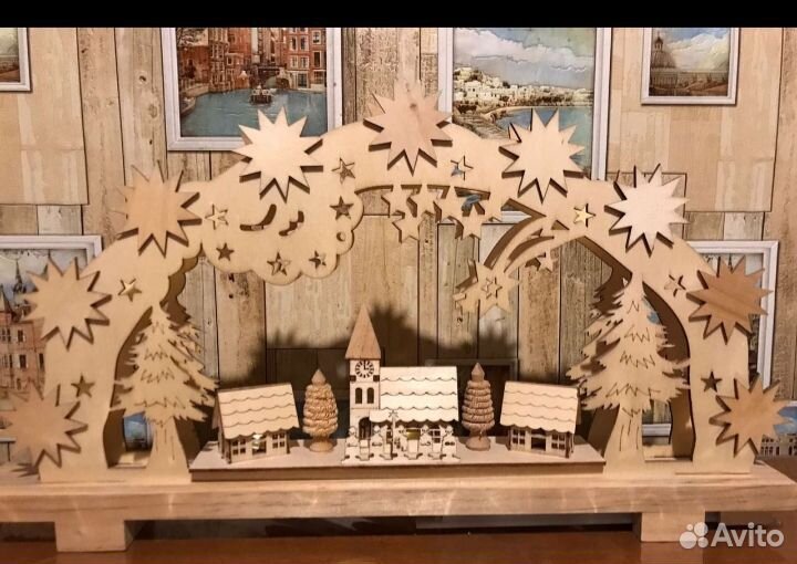 Деревянный ночник с домиками