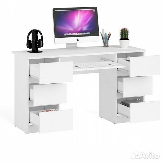 Компьютерный стол с двумя тумбами Мори мс-2 белый, 135,4х50х76,6 см