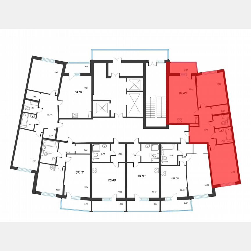 2-к. квартира, 65,8 м², 5/22 эт.
