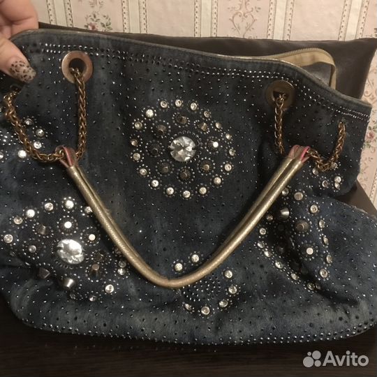 Сумка с камушками джинс