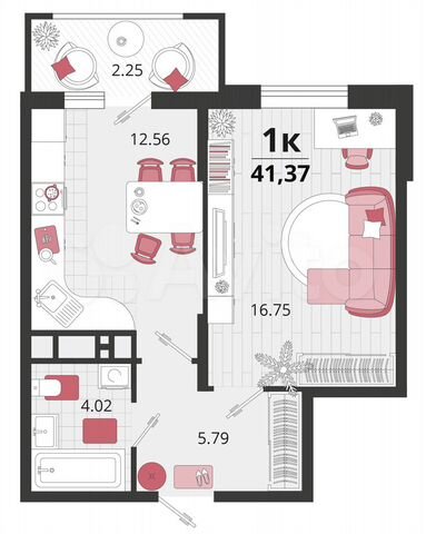 1-к. квартира, 41,4 м², 2/18 эт.
