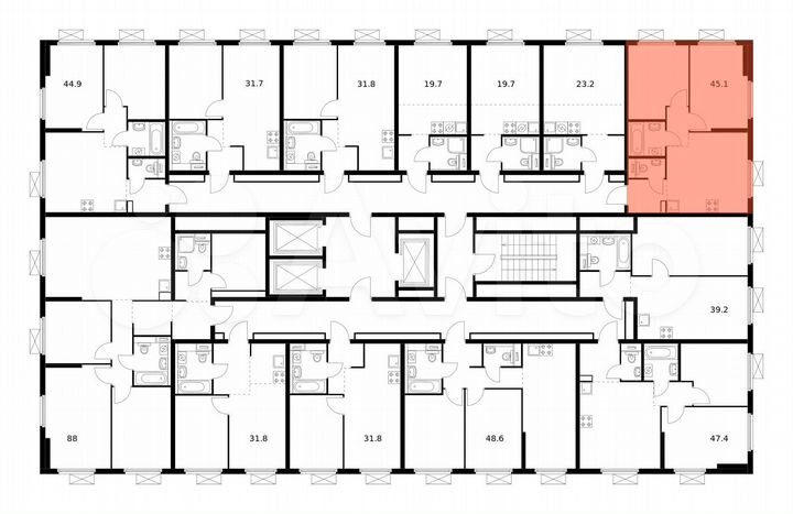 2-к. квартира, 45,1 м², 18/25 эт.