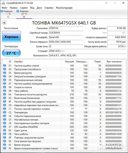 Жесткий диск для ноутбука Toshiba 640Gb