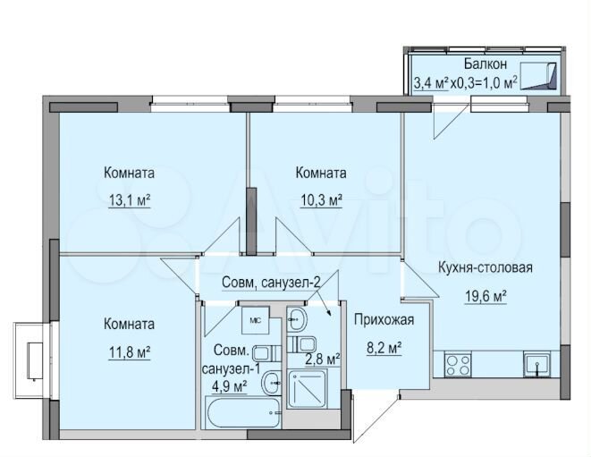 3-к. квартира, 71,7 м², 9/17 эт.
