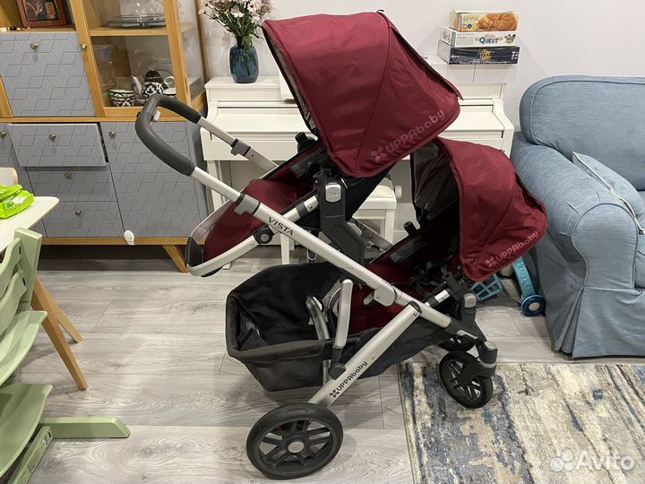 Коляска uppababy vista для двойни винного цвета