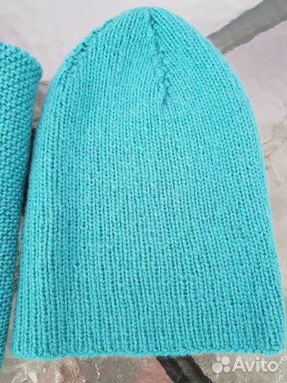 Шапка и снуд вязаные ручная работа, бирюзовые