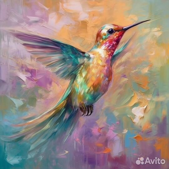 Нежная картина маслом на холсте Полет колибри