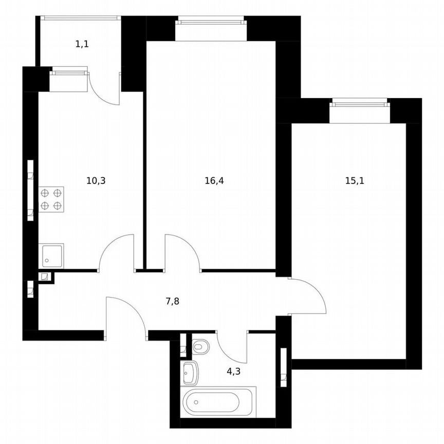 2-к. квартира, 53,8 м², 1/5 эт.