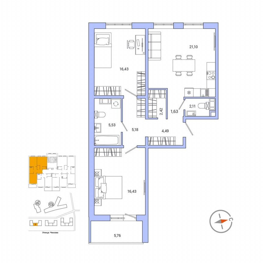 2-к. квартира, 78,2 м², 7/9 эт.