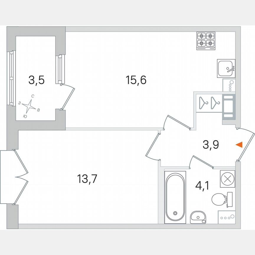 1-к. квартира, 39,1 м², 3/4 эт.