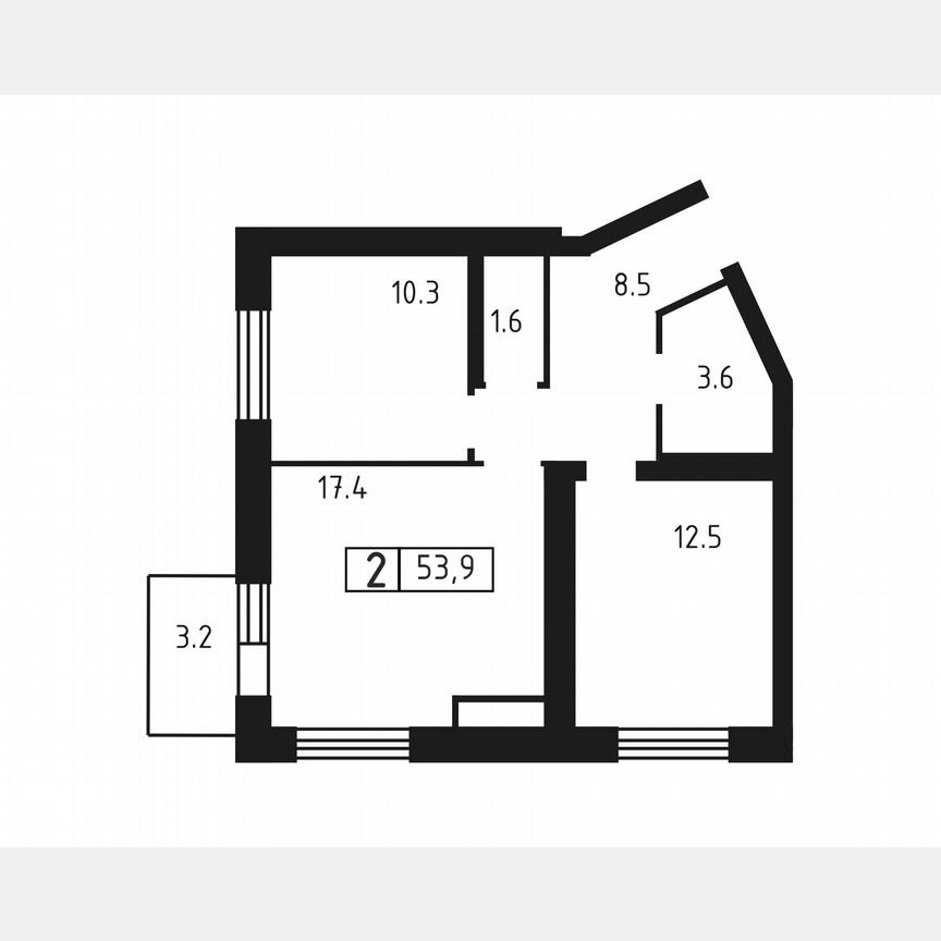 2-к. квартира, 53,9 м², 2/3 эт.