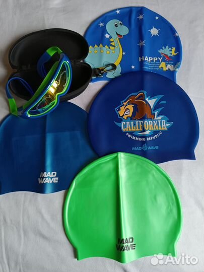 Очки для плавания детские, футляр, шапочка