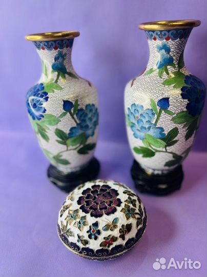 Белая ваза клуазоне эмаль Китай