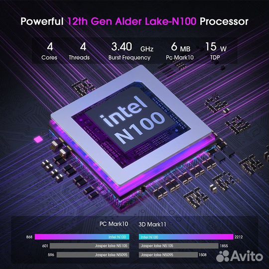 Мини-пк acemagic S1 N100 16/512Gb Win11 LCD