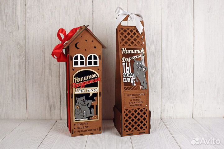 Деревянная коробка для бутылки Волк