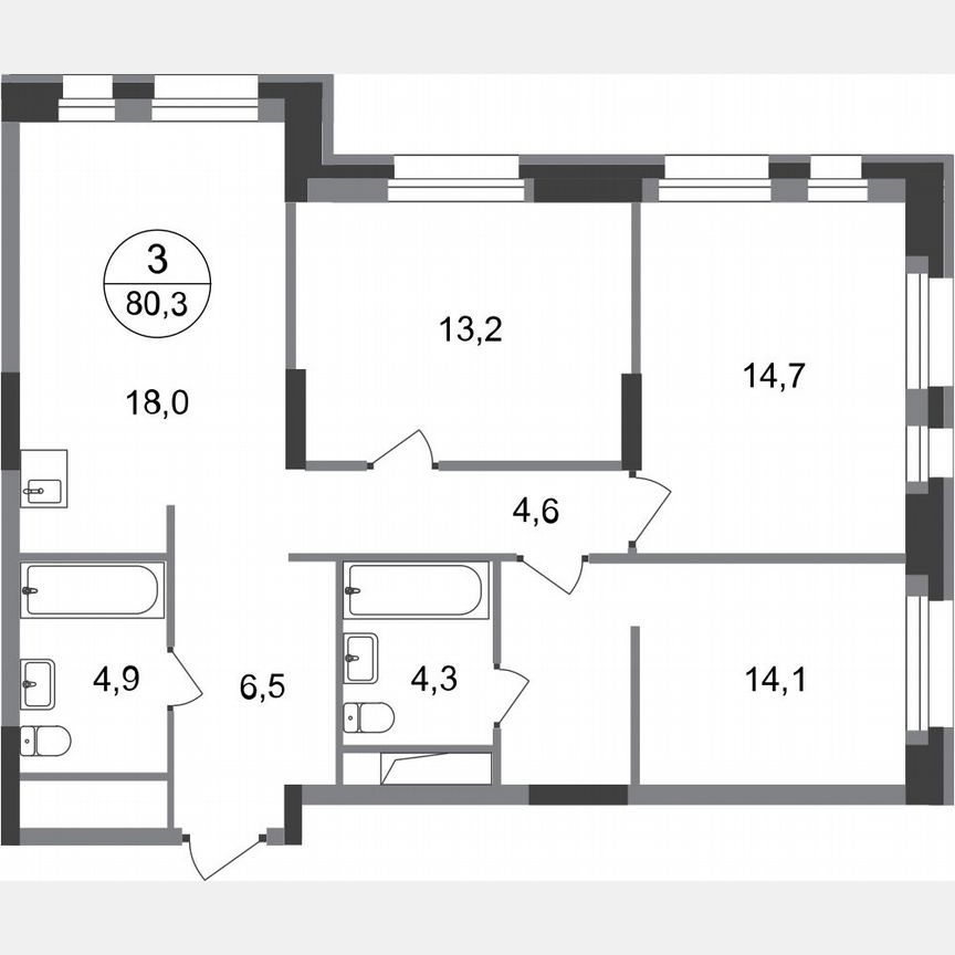 3-к. квартира, 80,3 м², 17/20 эт.